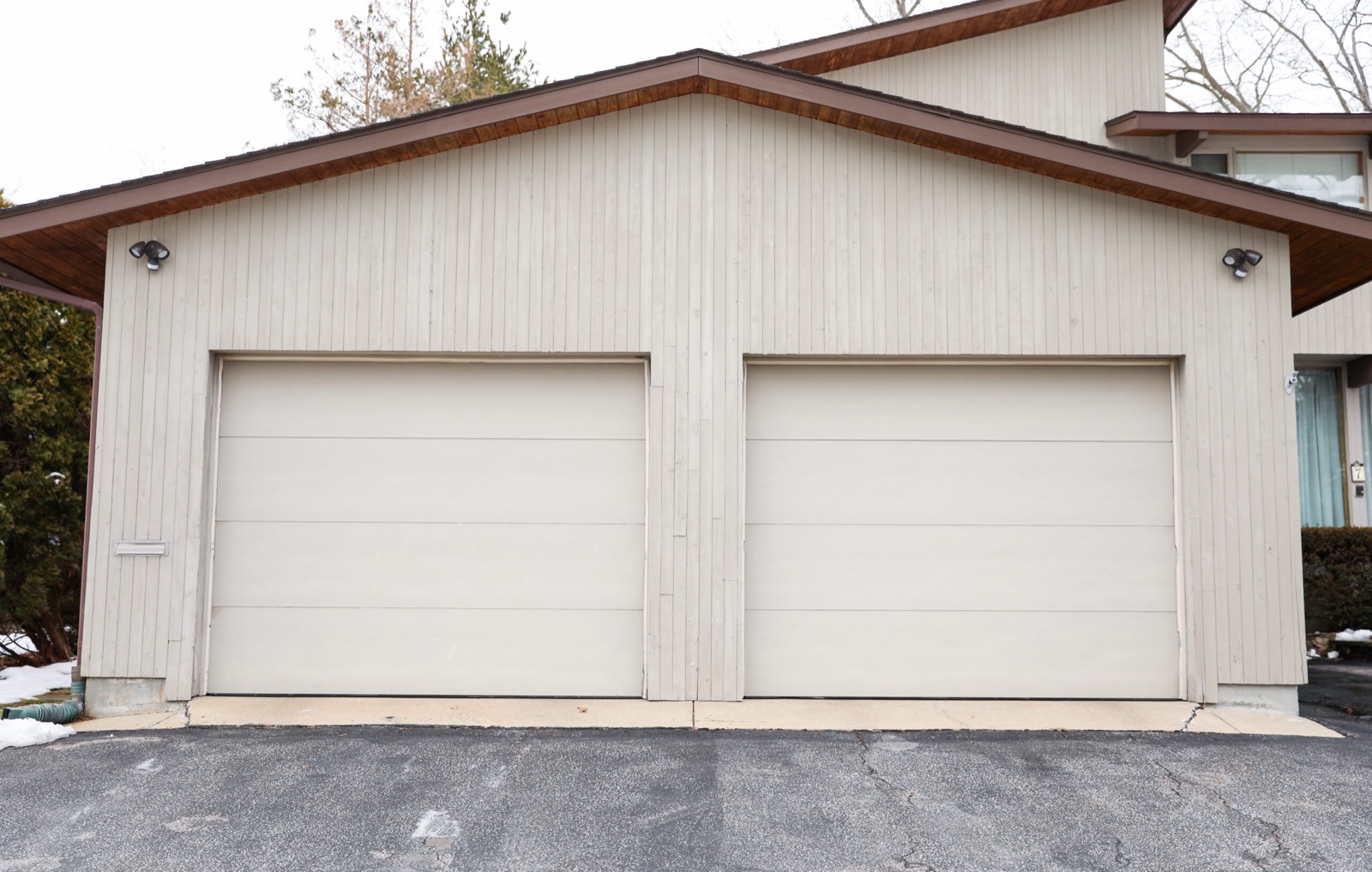 Garage door at dusk
